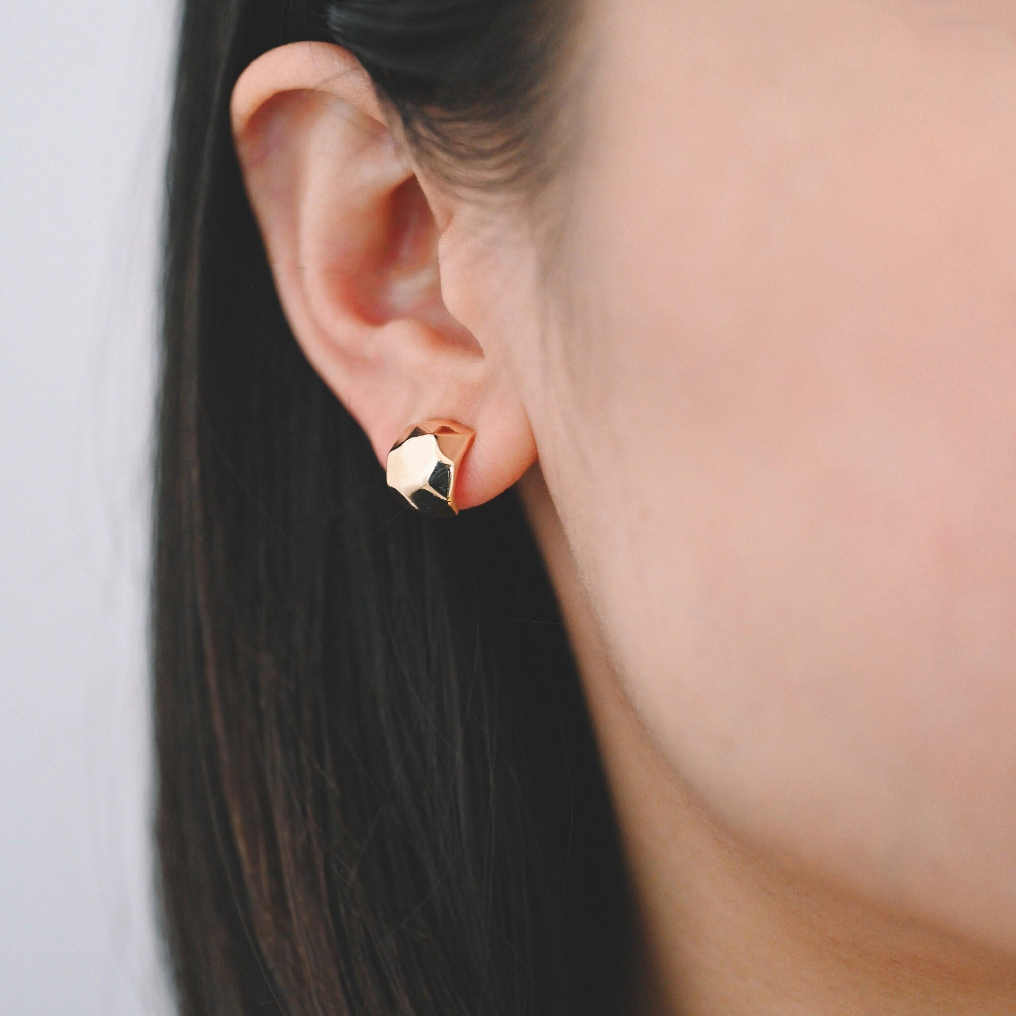 10pcs Gold Faceted Ear Post with Loop, Gold plated Brass, Geometric Stud Earrings (GB-2966-A)